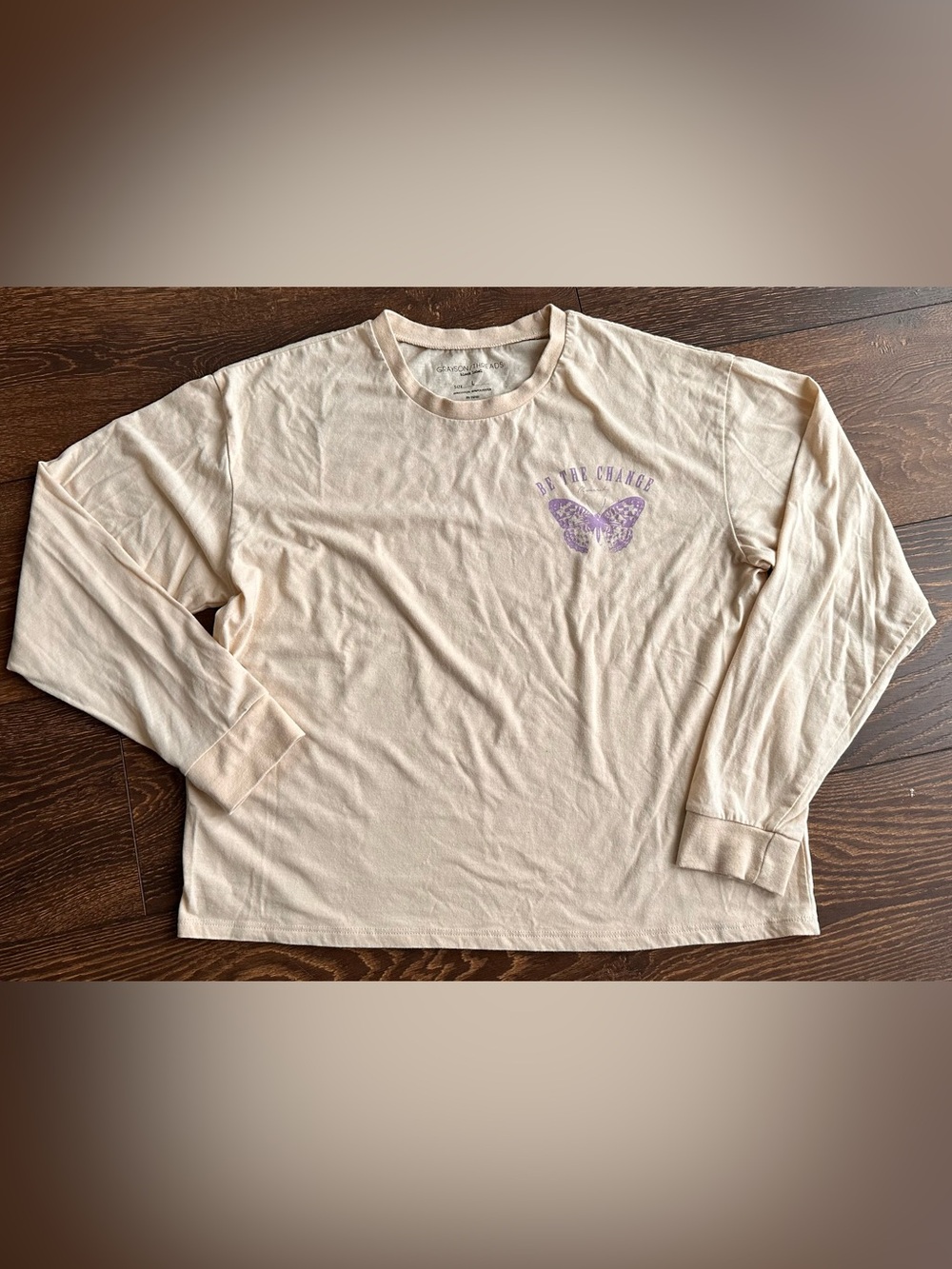 Grayson Threads Kids 'Be The Change' Butterfly Long Sleeve Tee - Cream & Purple